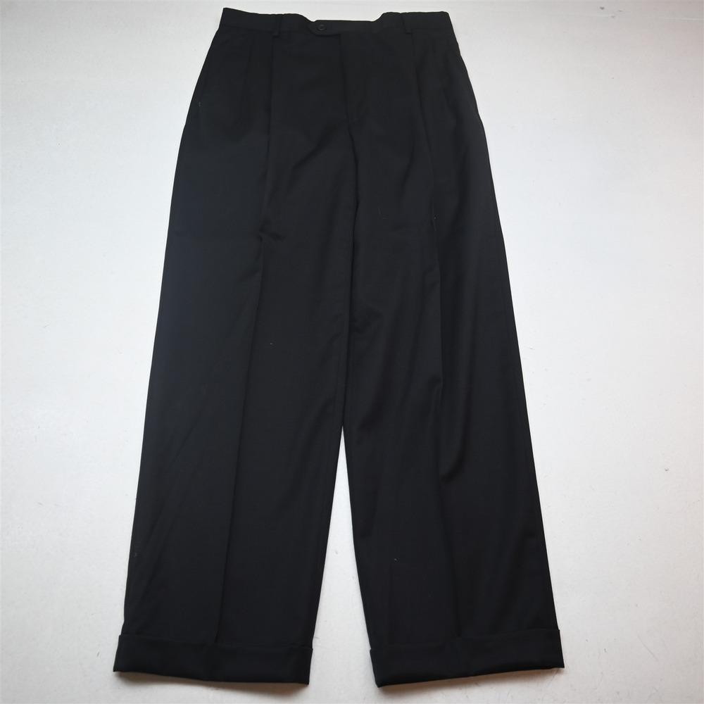 Joseph Feiss 30x30 Black 100% Wool Pleated Cuffed Baggy Dress Pants